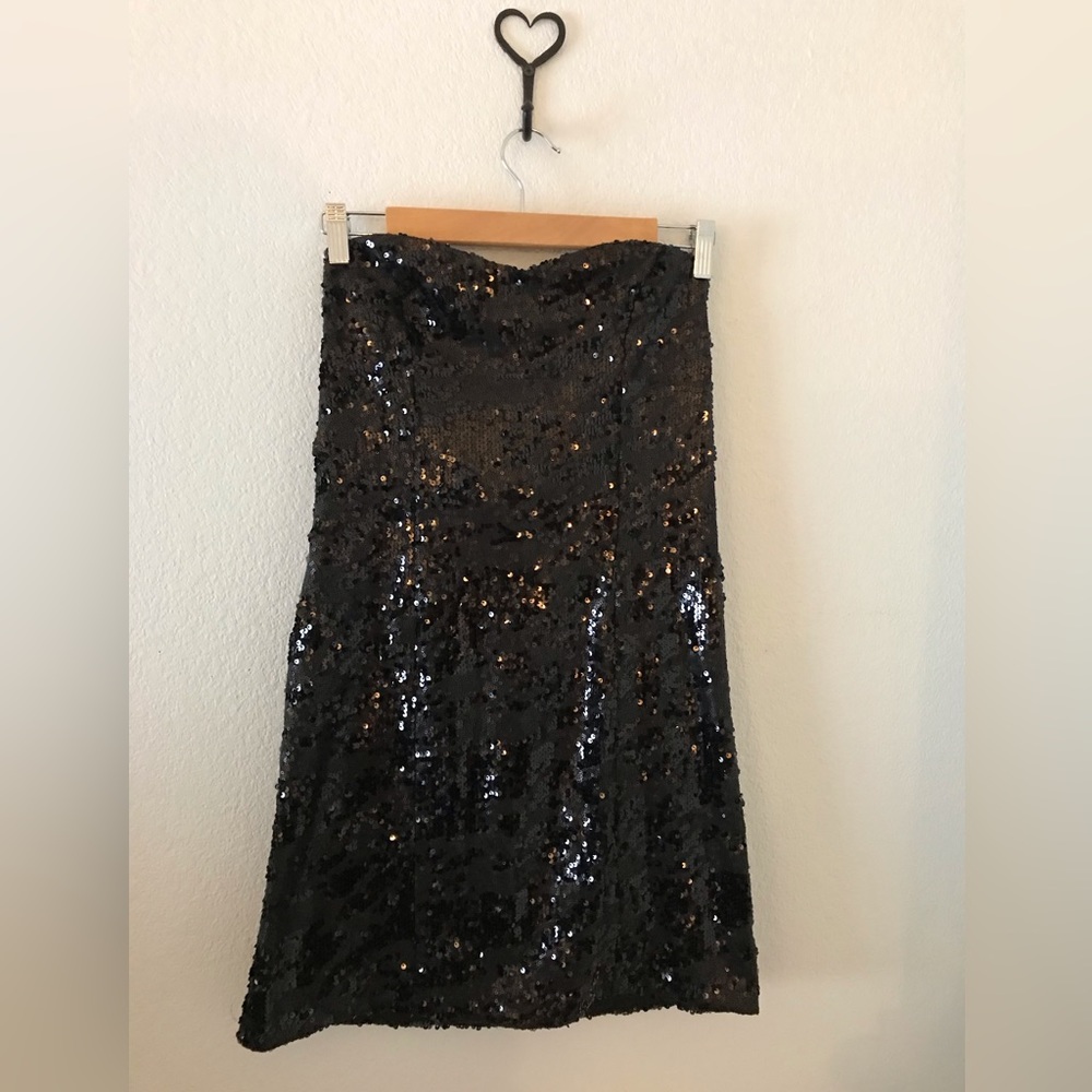 Guess Black Sequined Strapless Dress Size 10